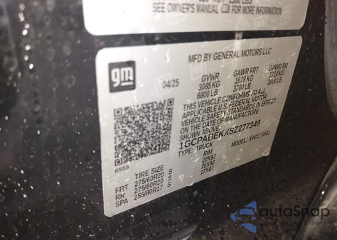 2025 Chevrolet Silverado 1500 2Wd Short Bed Custom z USA, uszkodzony, nr VIN 1GCPABEKXSZ277349